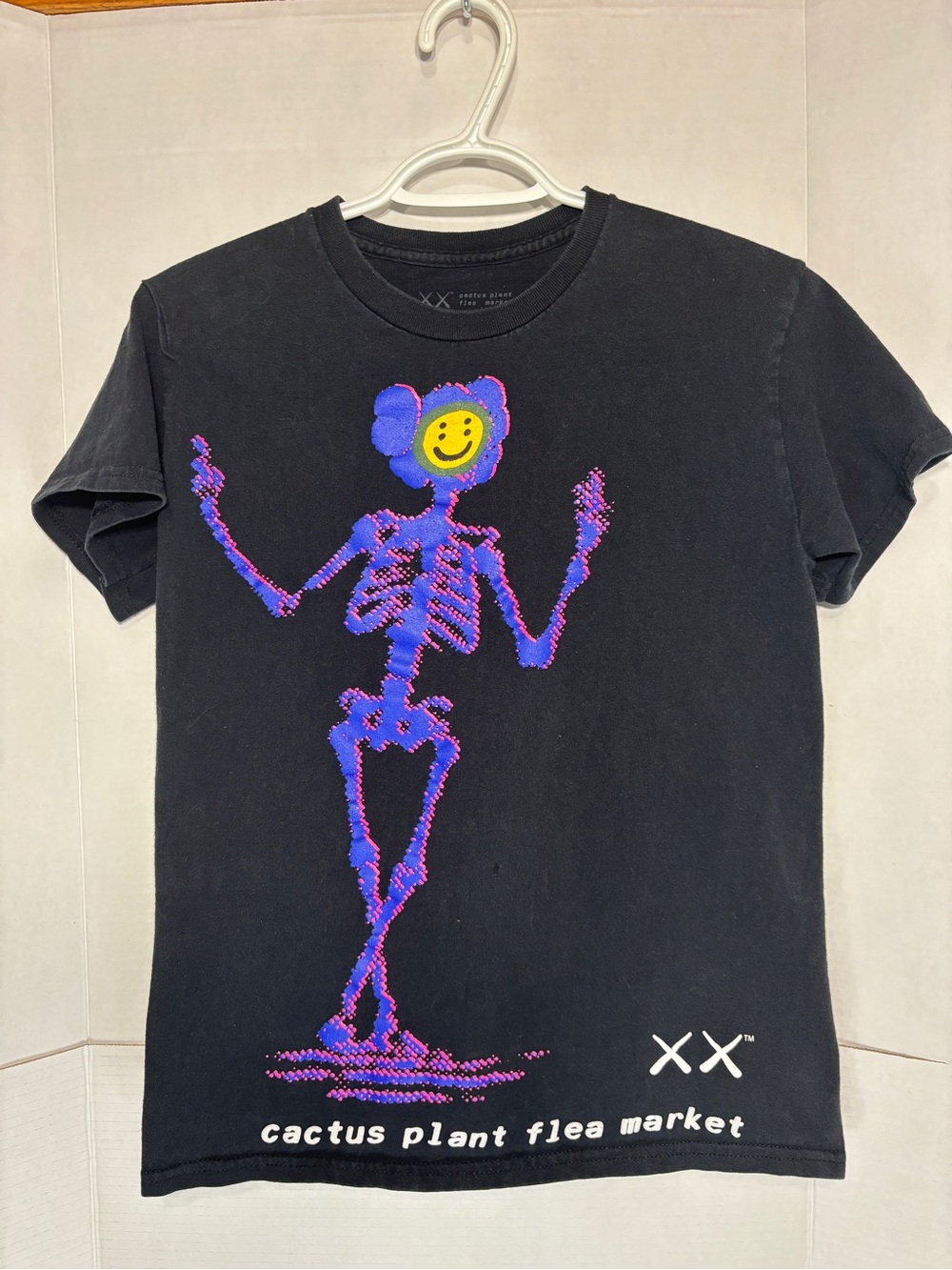 KAWS X Cactus Plant Flea Market Mens Black Hype Skeleton Graphic T Shirt